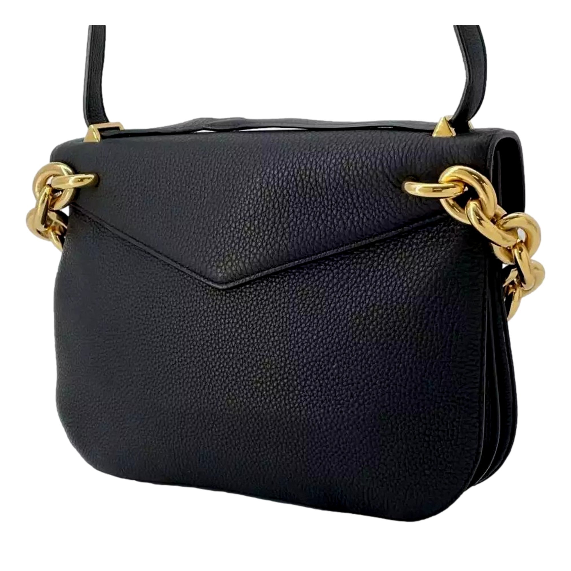 Bottega Veneta Mount Medium Envelope Black Leather Shoulder Bag Gold Chain