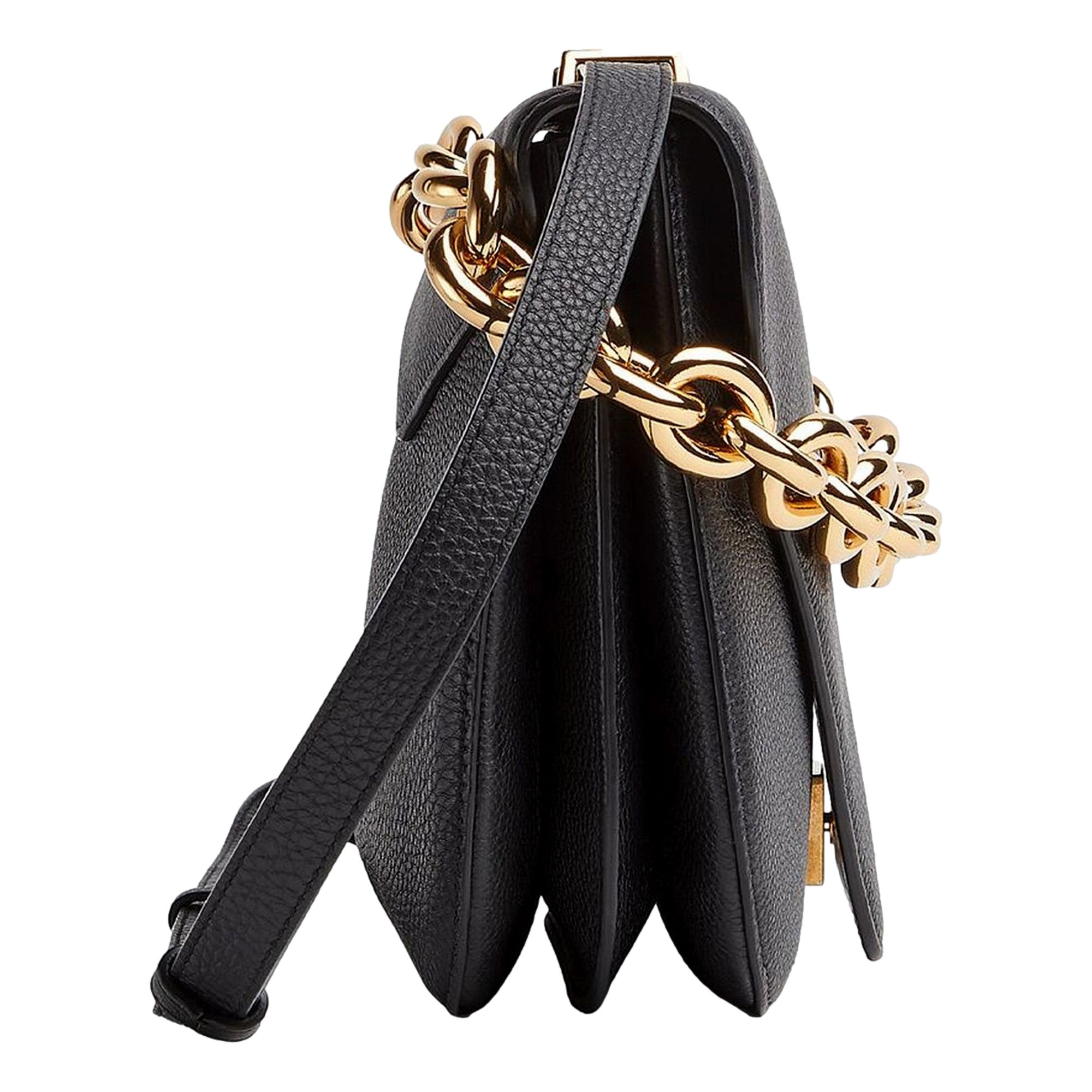 Bottega Veneta Mount Medium Envelope Black Leather Shoulder Bag Gold Chain