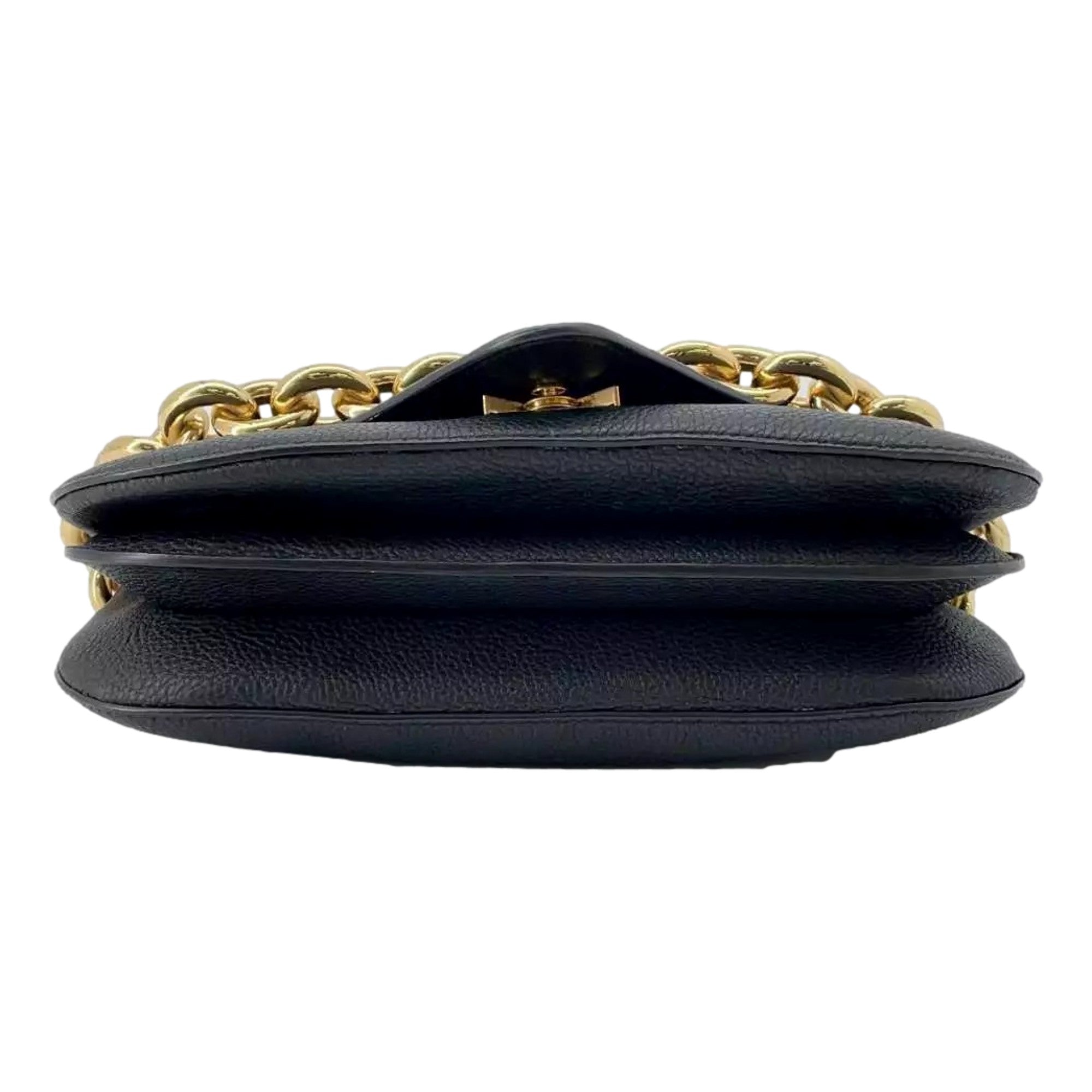 Bottega Veneta Mount Medium Envelope Black Leather Shoulder Bag Gold Chain