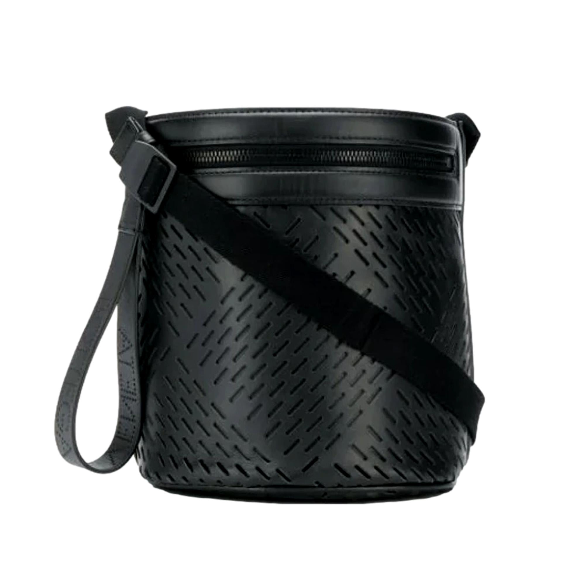 Bottega Veneta Perforated Black Nappa Leather Drawstring Bucket Crossbody Bag