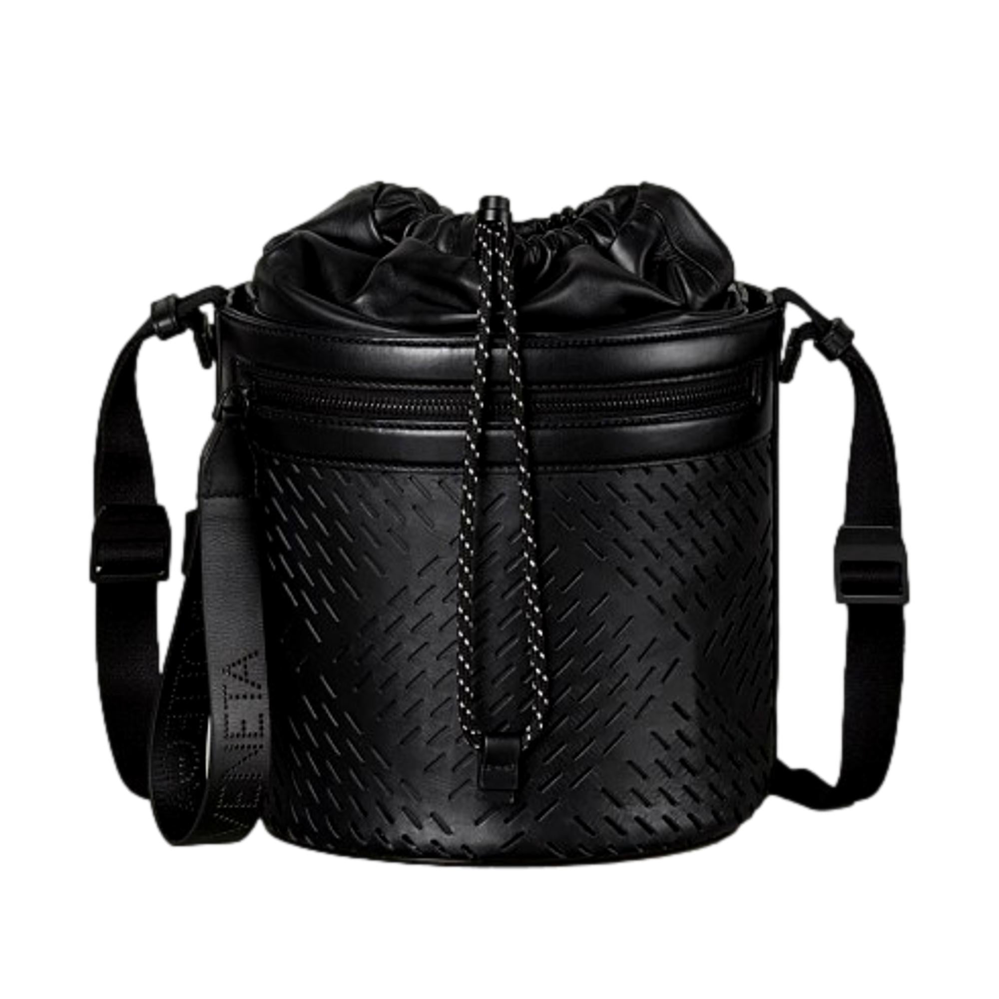 Bottega Veneta Perforated Black Nappa Leather Drawstring Bucket Crossbody Bag