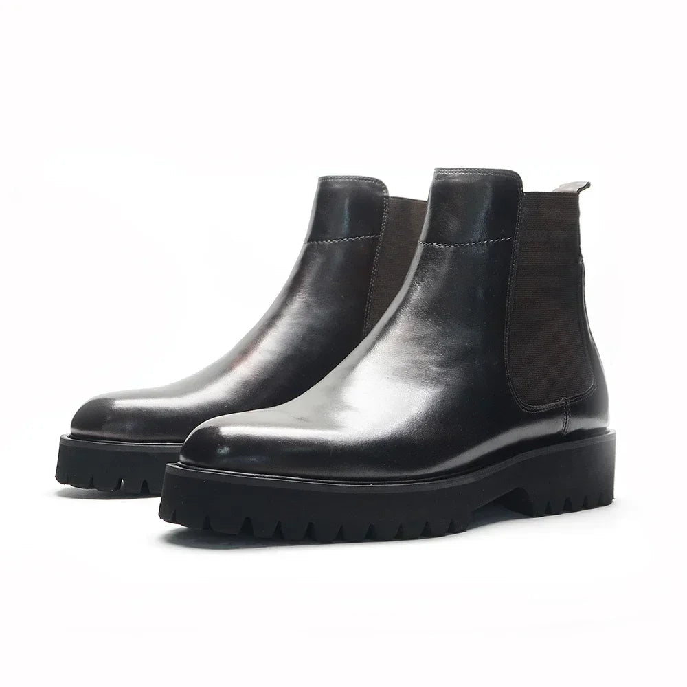 British Style High Top Men's Chelsea Boots | Classic Luxury Genuine Leather (Height Increasing, Elastic Band) - Overture Gifts