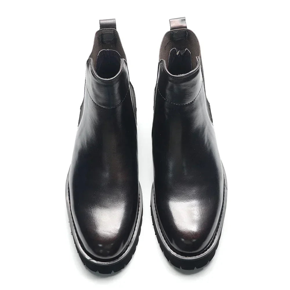 British Style High Top Men's Chelsea Boots | Classic Luxury Genuine Leather (Height Increasing, Elastic Band) - Overture Gifts