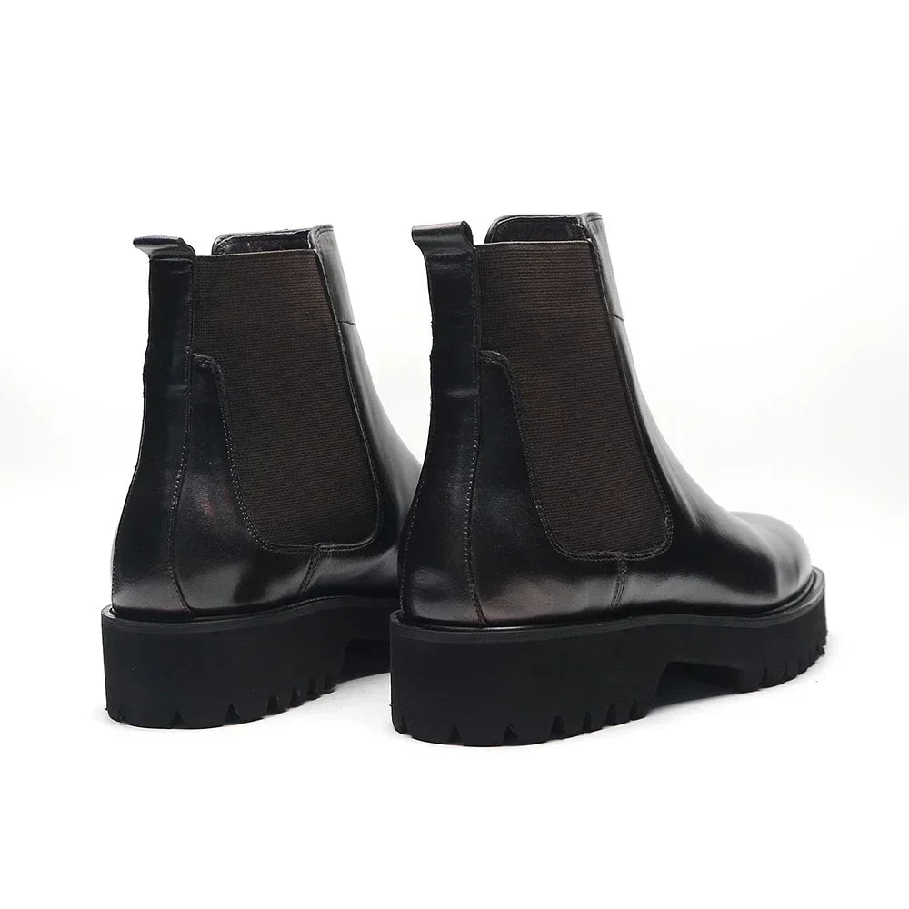 British Style High Top Men's Chelsea Boots | Classic Luxury Genuine Leather (Height Increasing, Elastic Band) - Overture Gifts