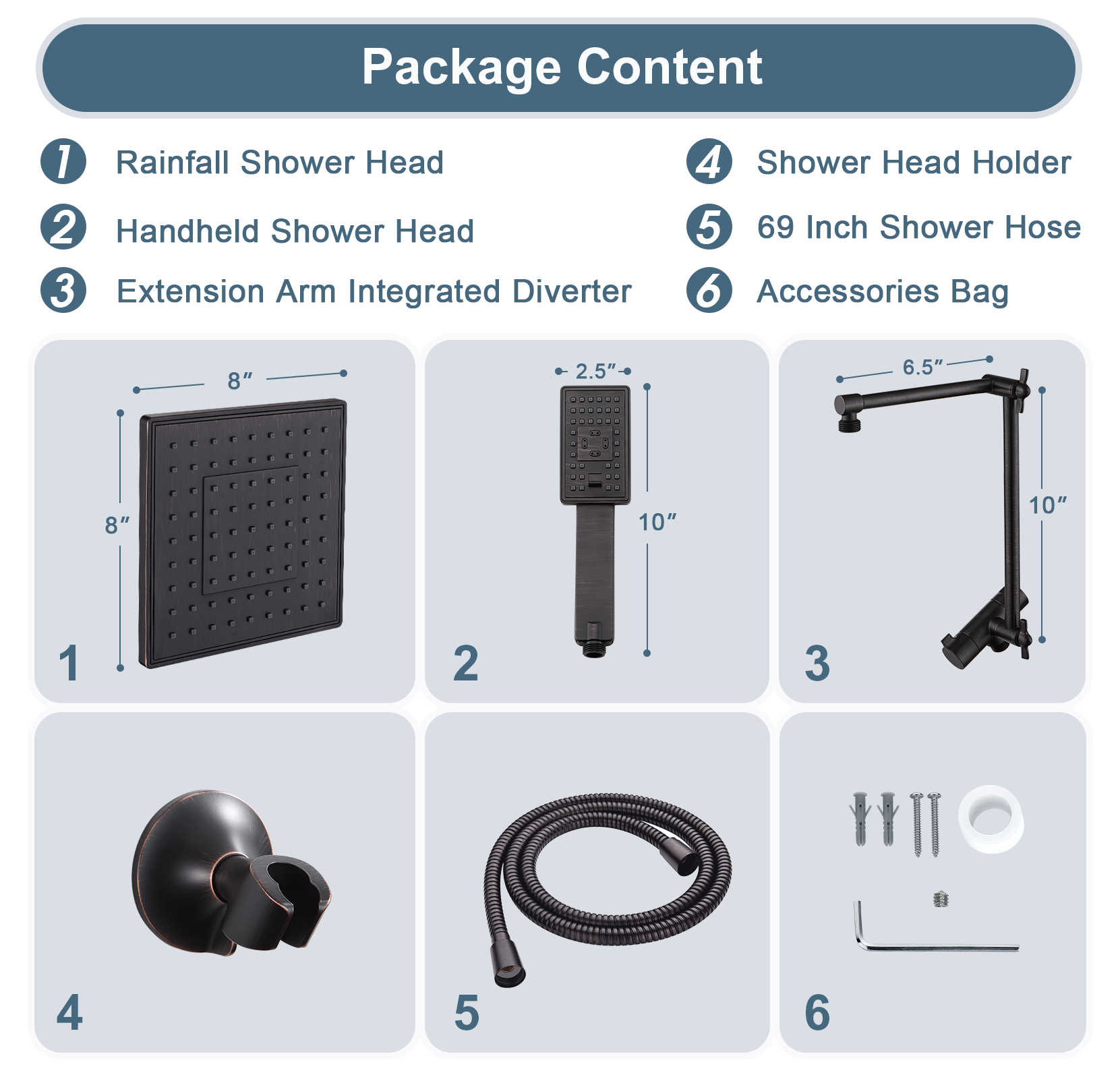 Dual Shower Head Combo with Extension Arm, 8 Inch Rainfall Shower Head with Handheld Shower head
