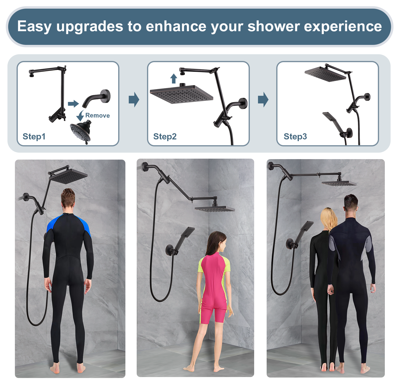 Dual Shower Head Combo with Extension Arm, 8 Inch Rainfall Shower Head with Handheld Shower head