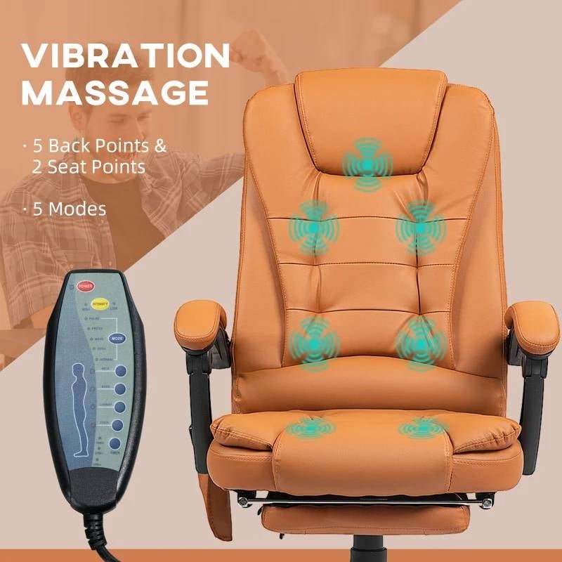 Brown 7 Mode Vibrating High Back Executive Massage Adjustable Office Chair - Overture Gifts