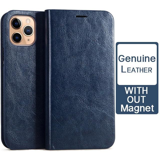 Brown Genuine Leather Flip Case For iPhone Luxury Wallet Card Cover For iPhone 14 13 Leather iPhone Case Kickstand Card Holder Flip Leather Wallet Phone Case - Overture Gifts