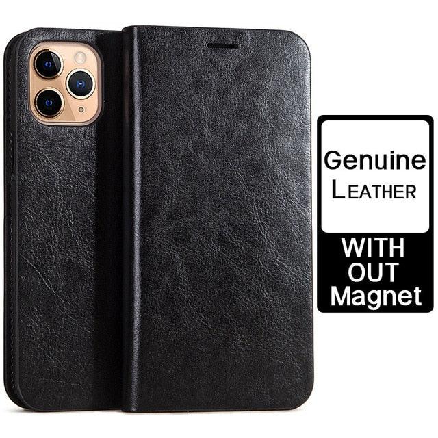 Brown Genuine Leather Flip Case For iPhone Luxury Wallet Card Cover For iPhone 14 13 Leather iPhone Case Kickstand Card Holder Flip Leather Wallet Phone Case - Overture Gifts