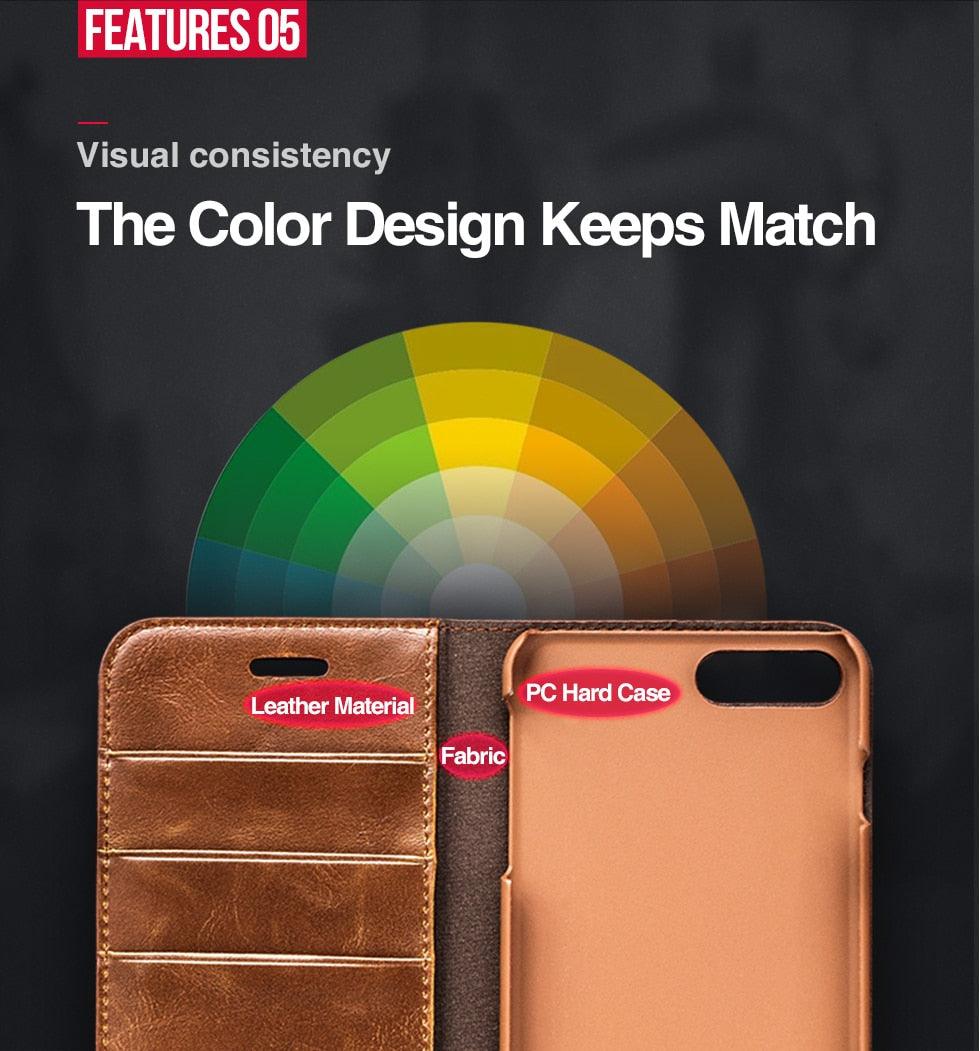 Brown Genuine Leather Flip Case For iPhone Luxury Wallet Card Cover For iPhone 14 13 Leather iPhone Case Kickstand Card Holder Flip Leather Wallet Phone Case - Overture Gifts