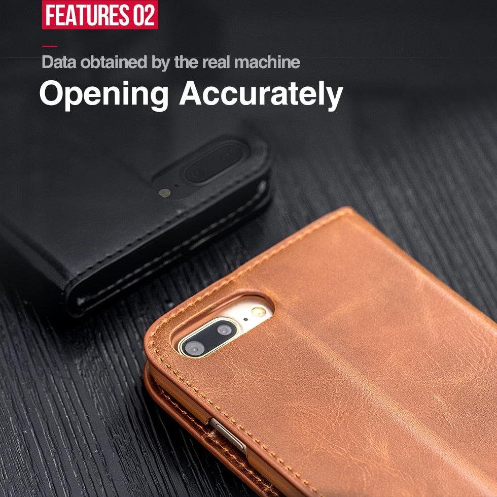 Brown Genuine Leather Flip Case For iPhone Luxury Wallet Card Cover For iPhone 14 13 Leather iPhone Case Kickstand Card Holder Flip Leather Wallet Phone Case - Overture Gifts