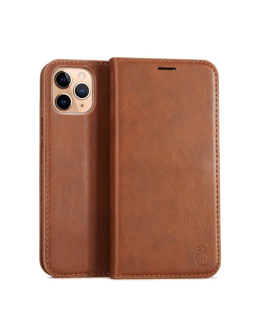 Brown Genuine Leather Flip Case For iPhone Luxury Wallet Card Cover For iPhone 14 13 Leather iPhone Case Kickstand Card Holder Flip Leather Wallet Phone Case - Overture Gifts