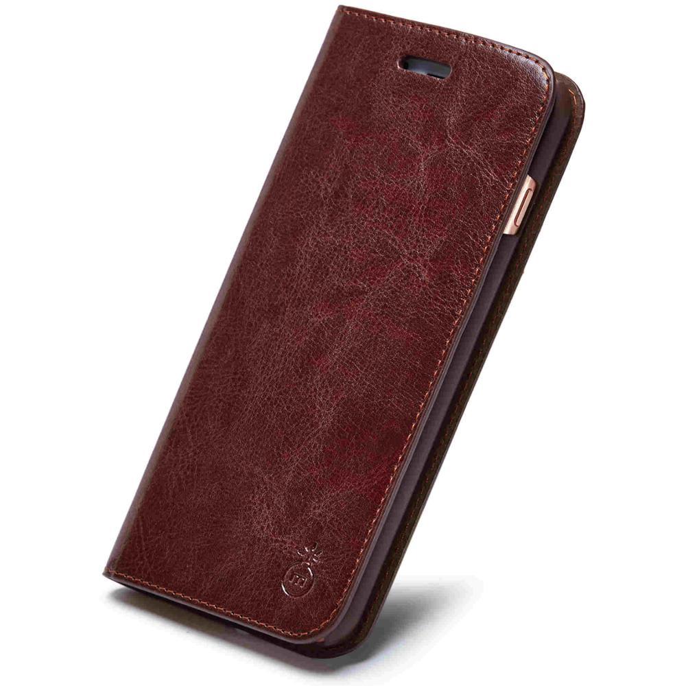 Brown Genuine Leather Flip Case For iPhone Luxury Wallet Card Cover For iPhone 14 13 Leather iPhone Case Kickstand Card Holder Flip Leather Wallet Phone Case - Overture Gifts
