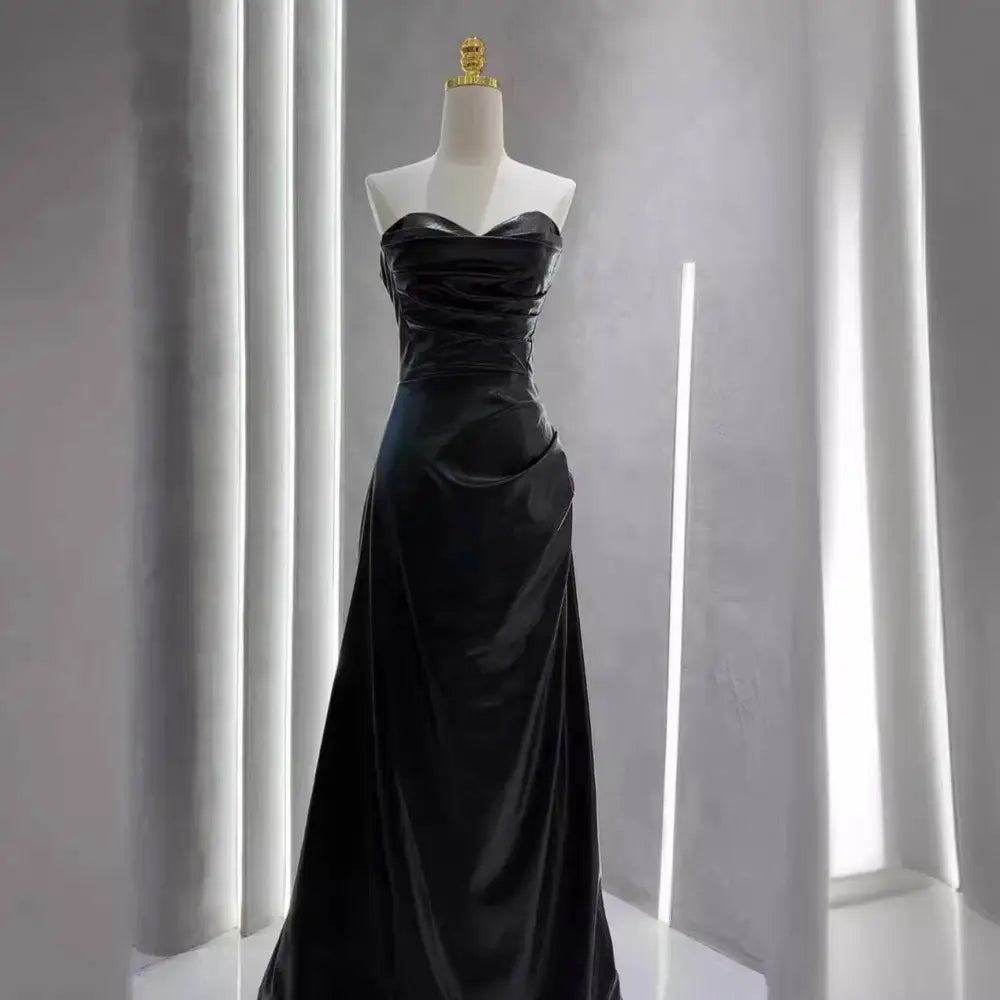 Burgundy Leather Skirt Evening Gown with Sleeves