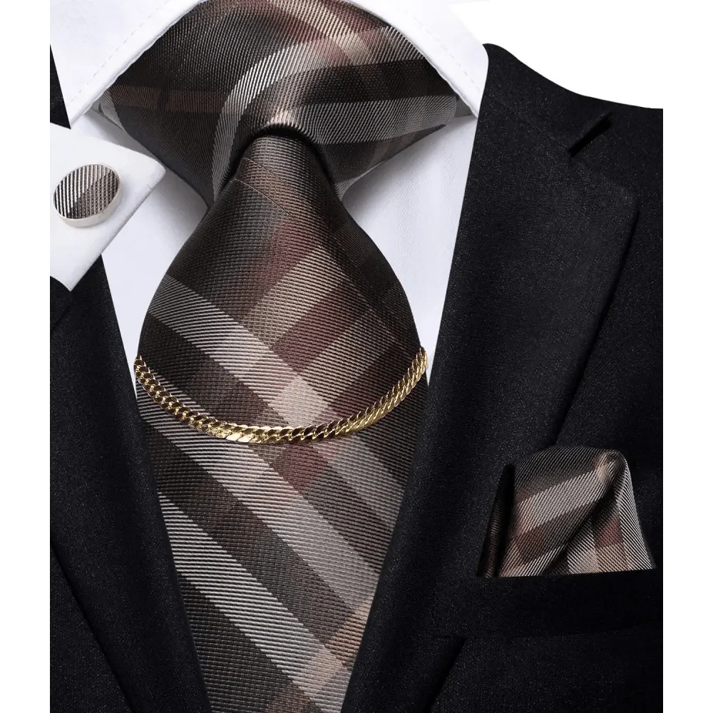Black Silk Necktie Set Timeless Pocket Square Cufflinks