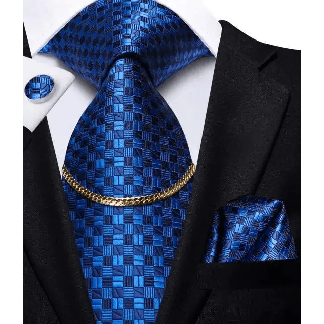 Black Silk Necktie Set Timeless Pocket Square Cufflinks
