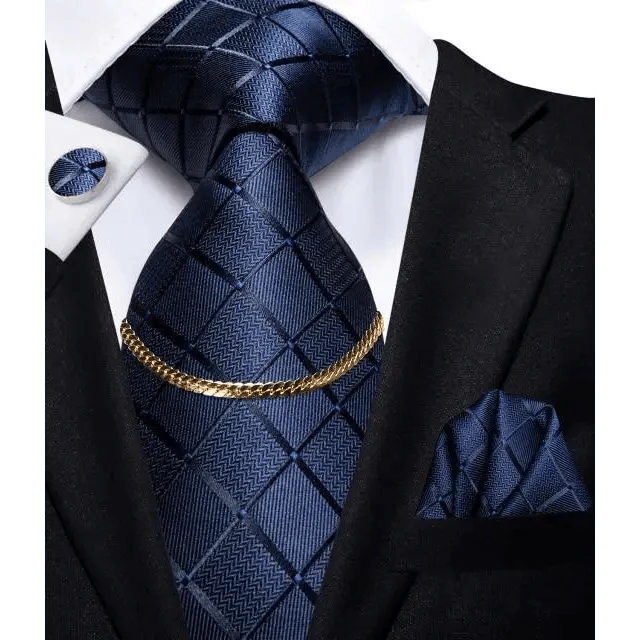 Black Silk Necktie Set Timeless Pocket Square Cufflinks