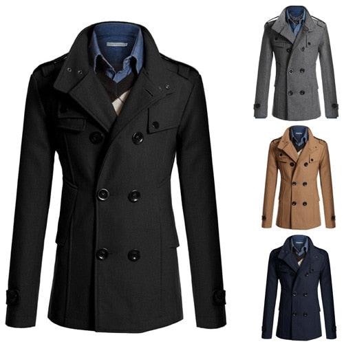 Business Classic Men Jackets Black Men Jackets Overcoat Simple Male Trench Coats Casual Winter Suit Classic Vintage Coat Comfortable Lightweight Soft Man Outdoor Jacket With Long Sleeve - Overture Gifts