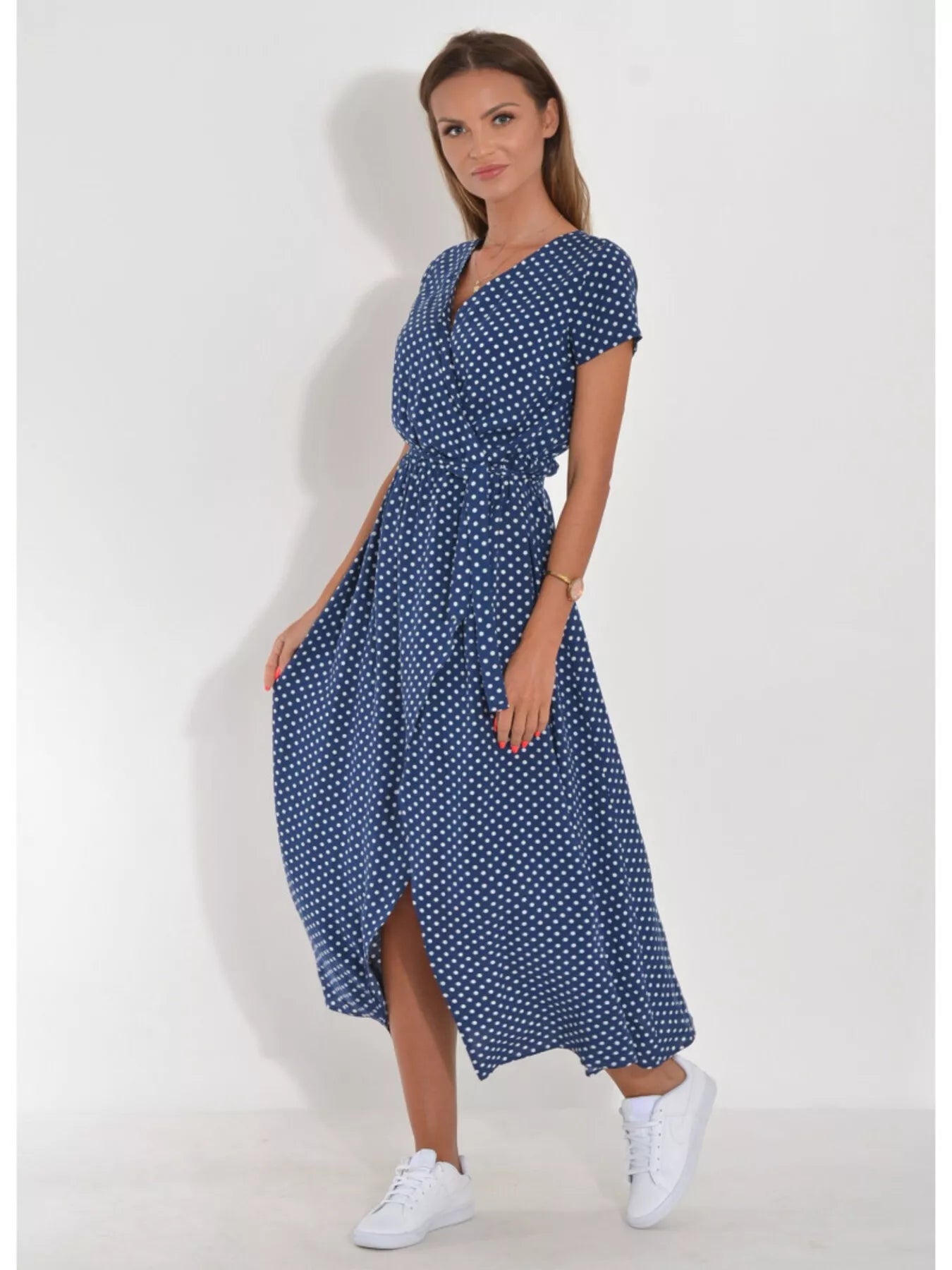 Surplice Short Sleeve Midi Dress