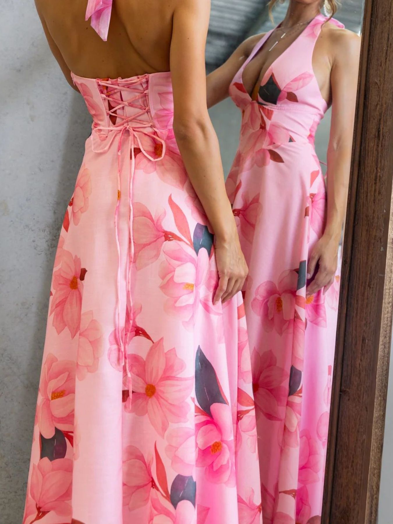 Floral Print Halter Neck Maxi Dress
