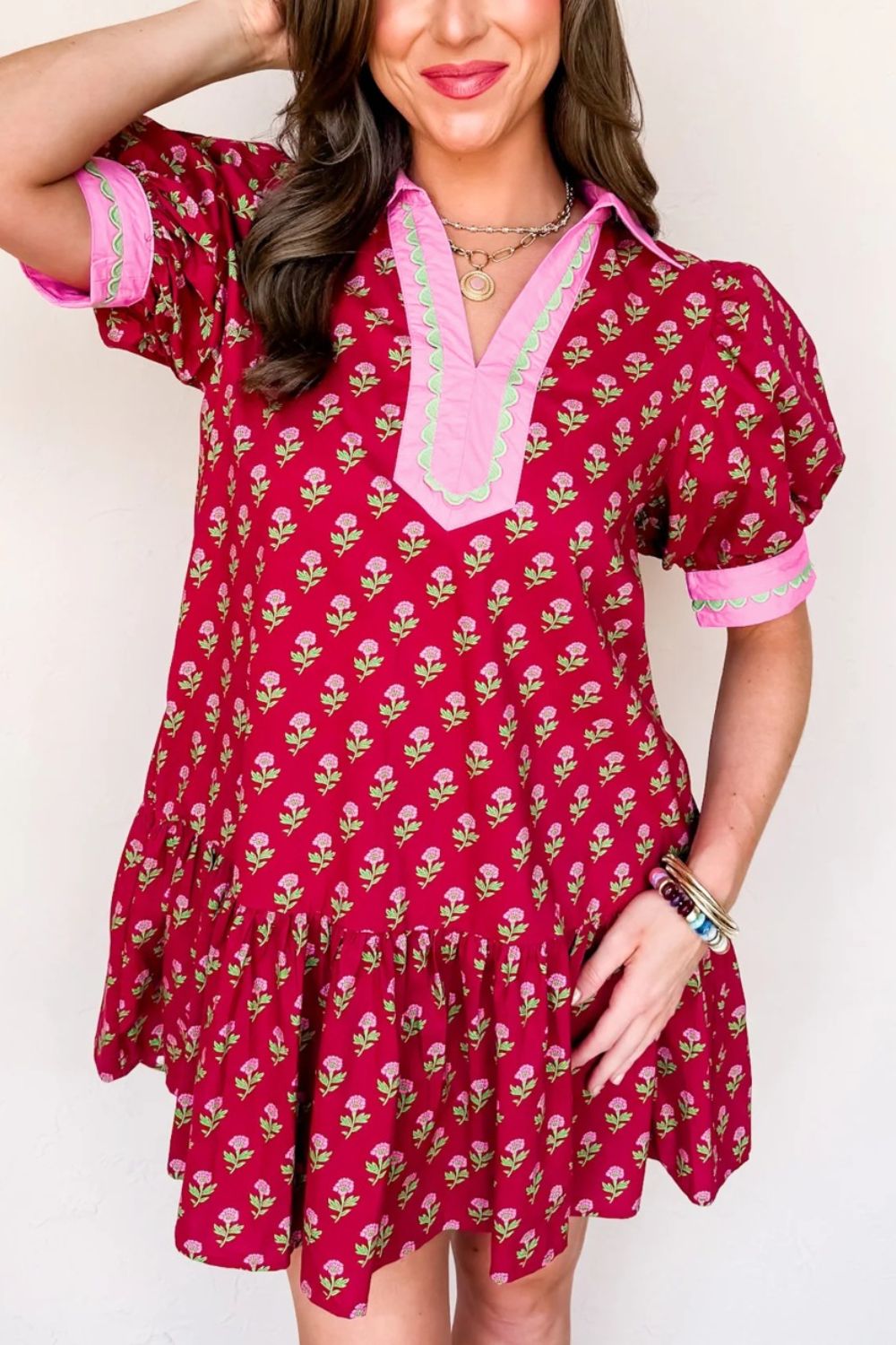 Floral Print Ruffle Hem Mini Dress