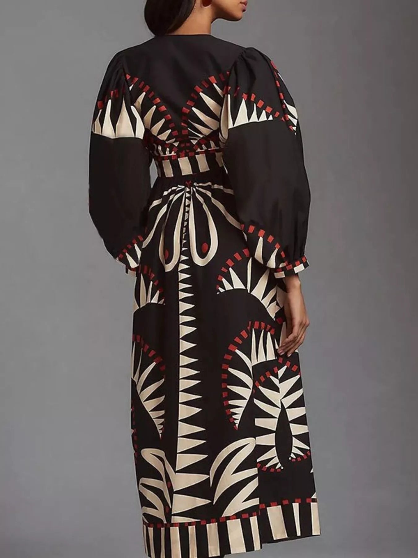 Full Size Geometric Long Sleeve Dress Plus Size