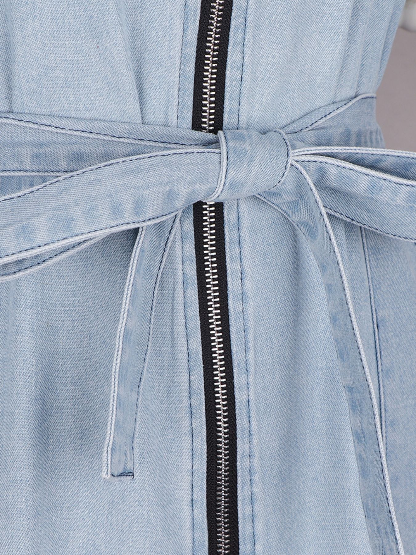Zip Front Short Sleeve Denim Dress
