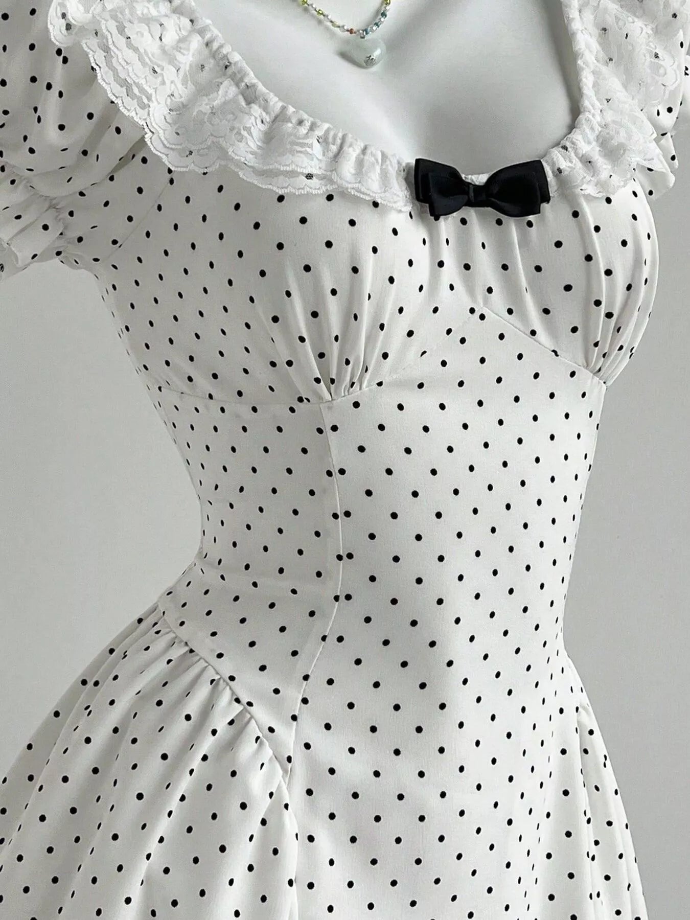 Lace Detail Polka Dot Mini Dress