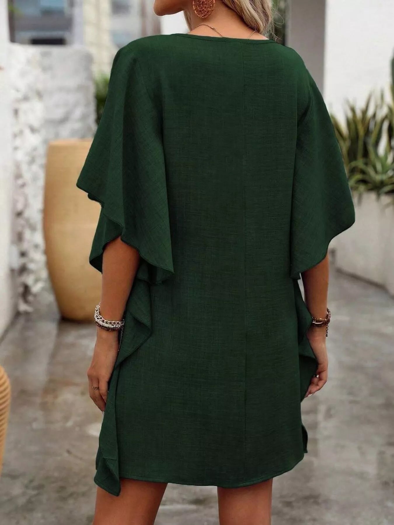 Ruffled Flutter Sleeve V-Neck Mini Dress