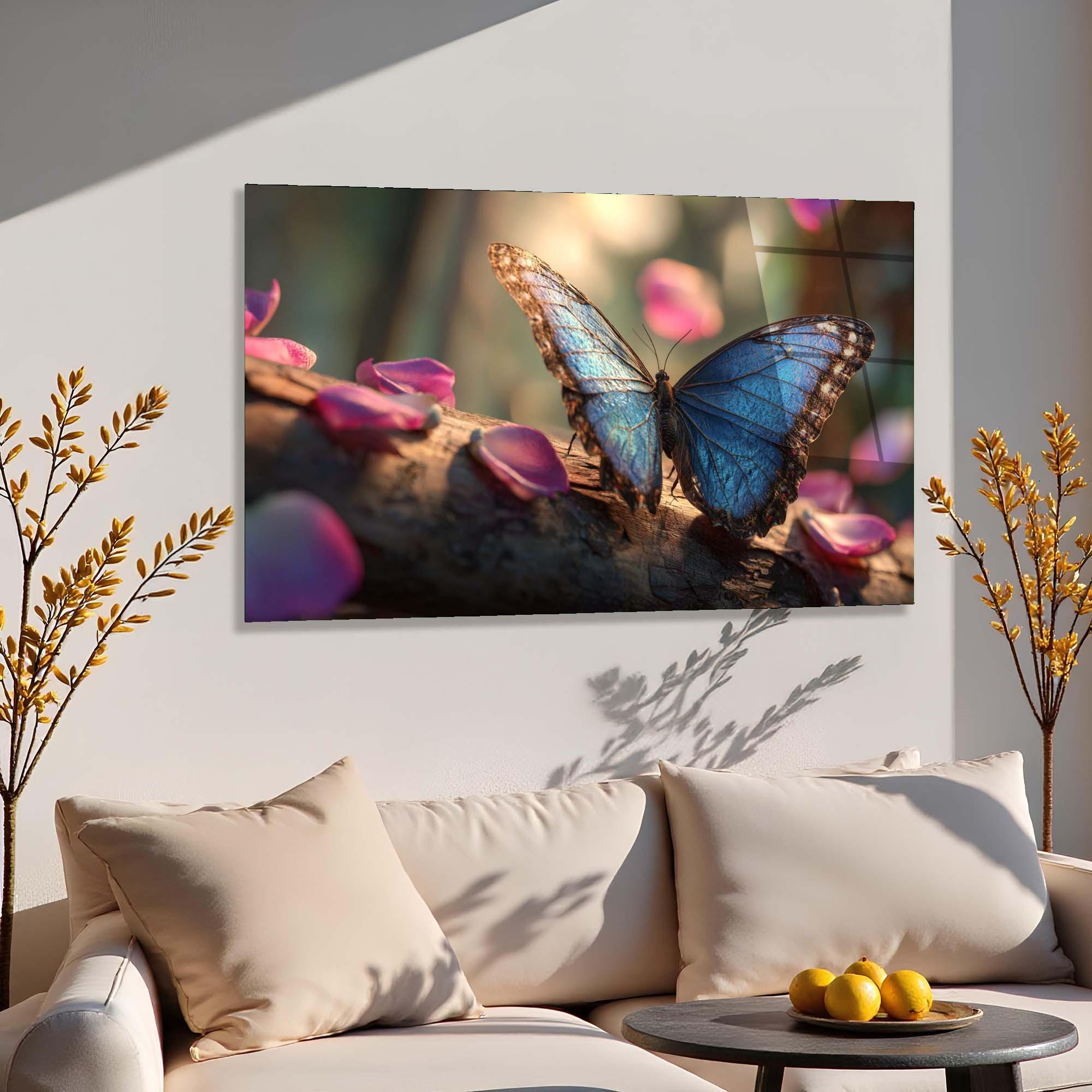 Blue Butterfly Tempered Glass Wall Art | Modern Nature Home Decor