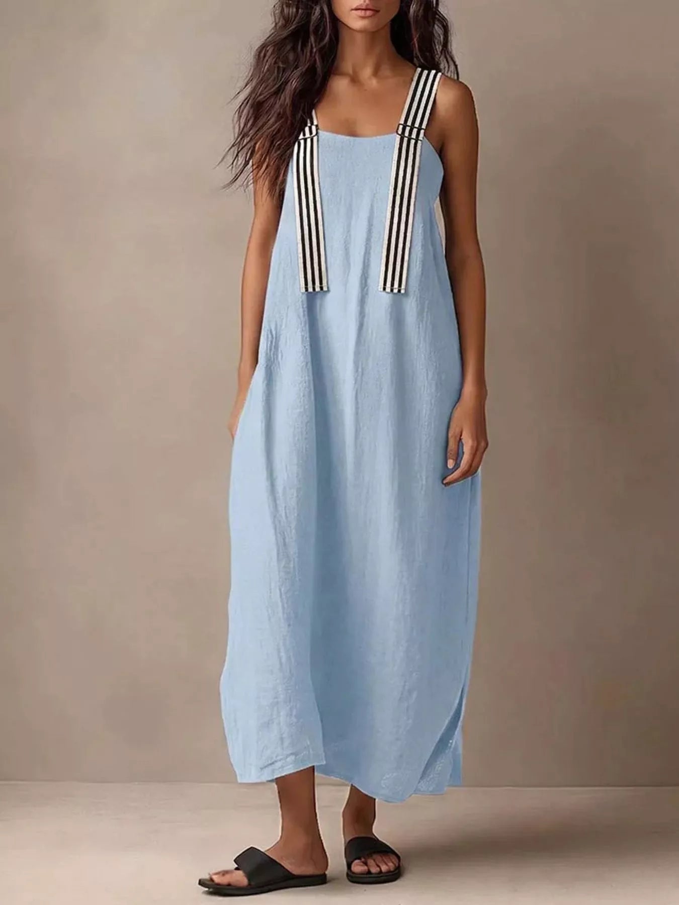 Striped Straps Midi Dress