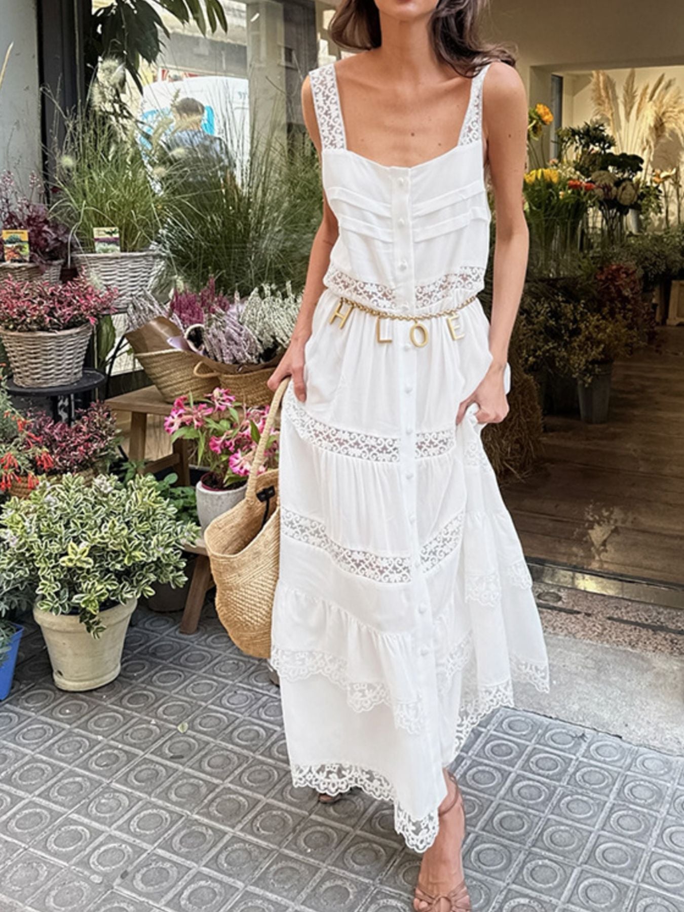 Lace Detail Wide Strap Dress