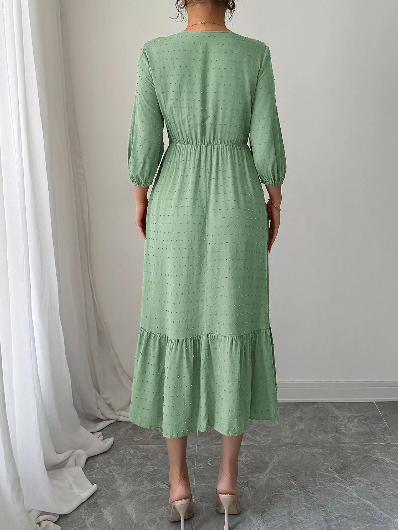 Swiss Dot Ruffle Hem Midi Dress