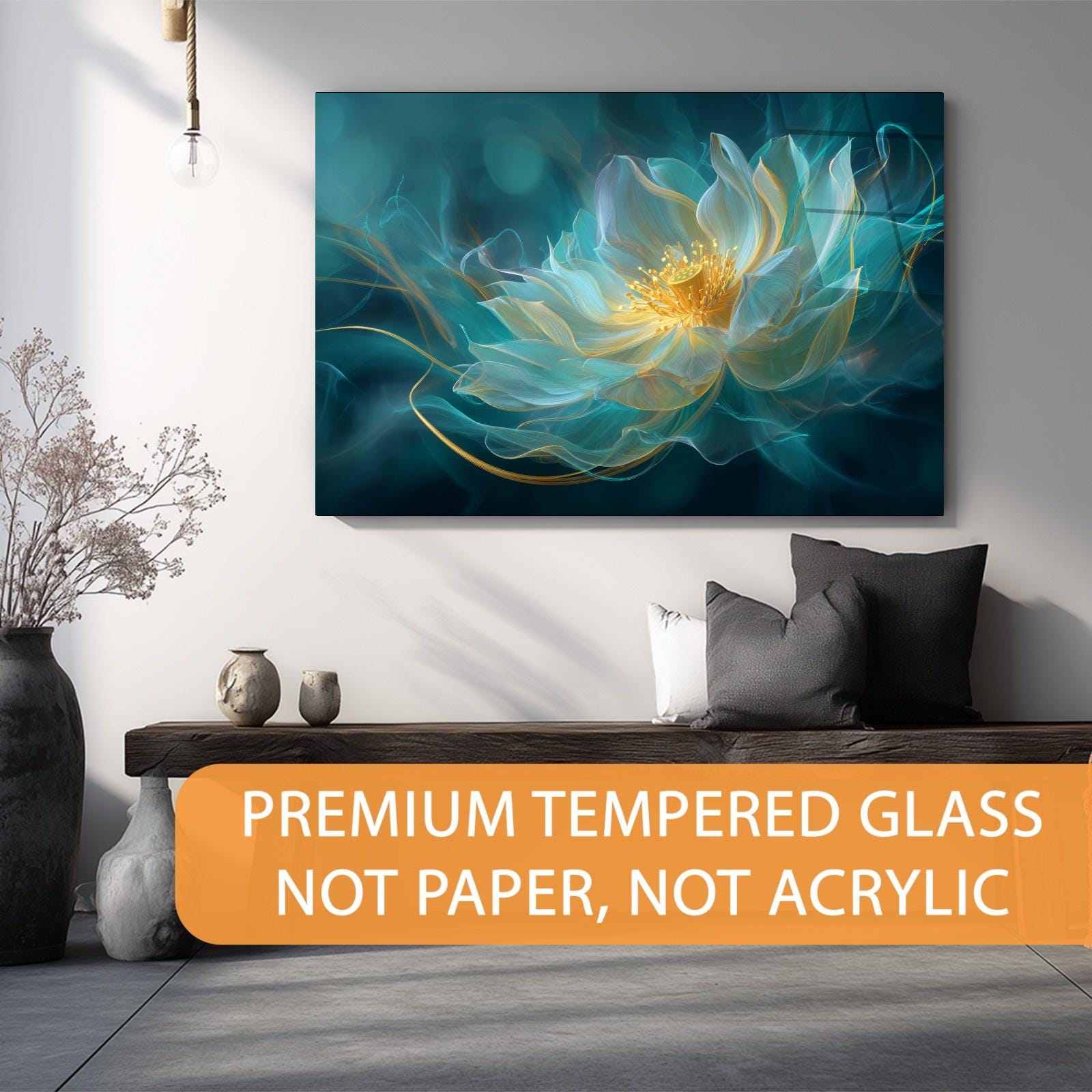 Ethereal Lotus Tempered Glass Wall Art | Modern Floral Décor