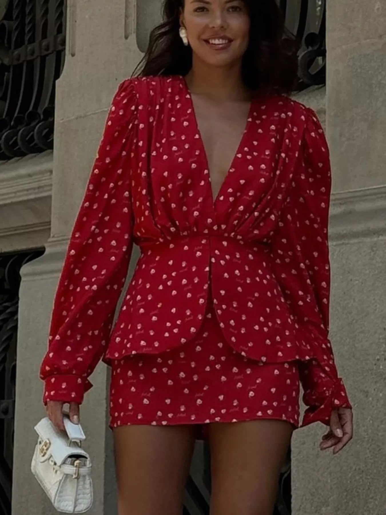 Polka Dot Long Sleeve Layered Dress