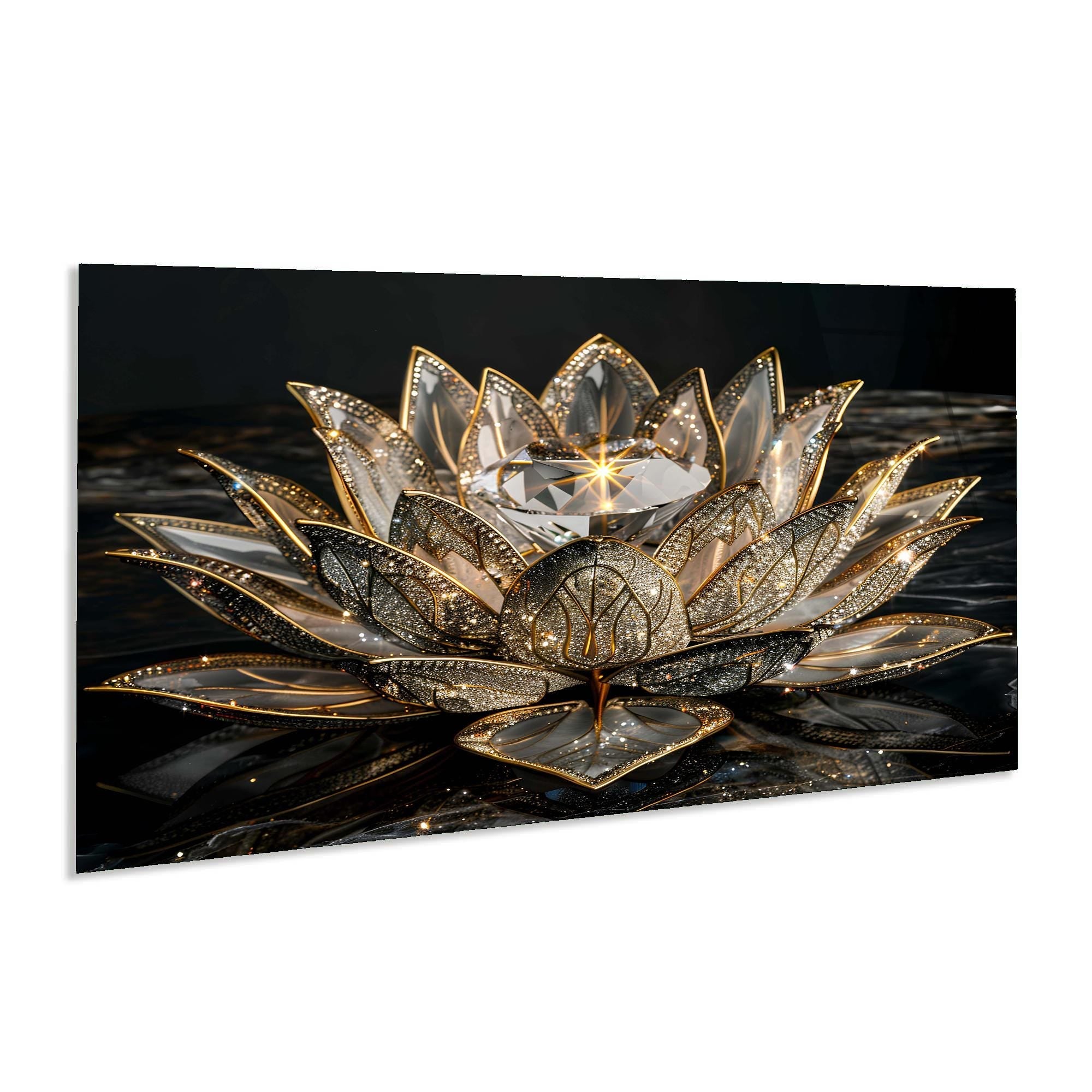 Golden Lotus Tempered Glass Wall Art | Serenity Home Decor
