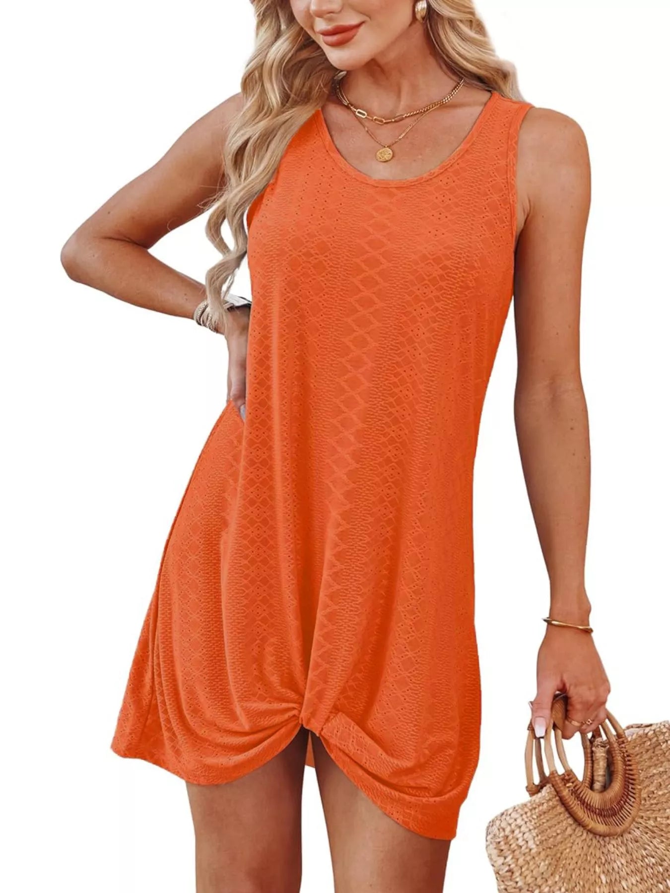 Sleeveless Knotted Hem Tank Dress