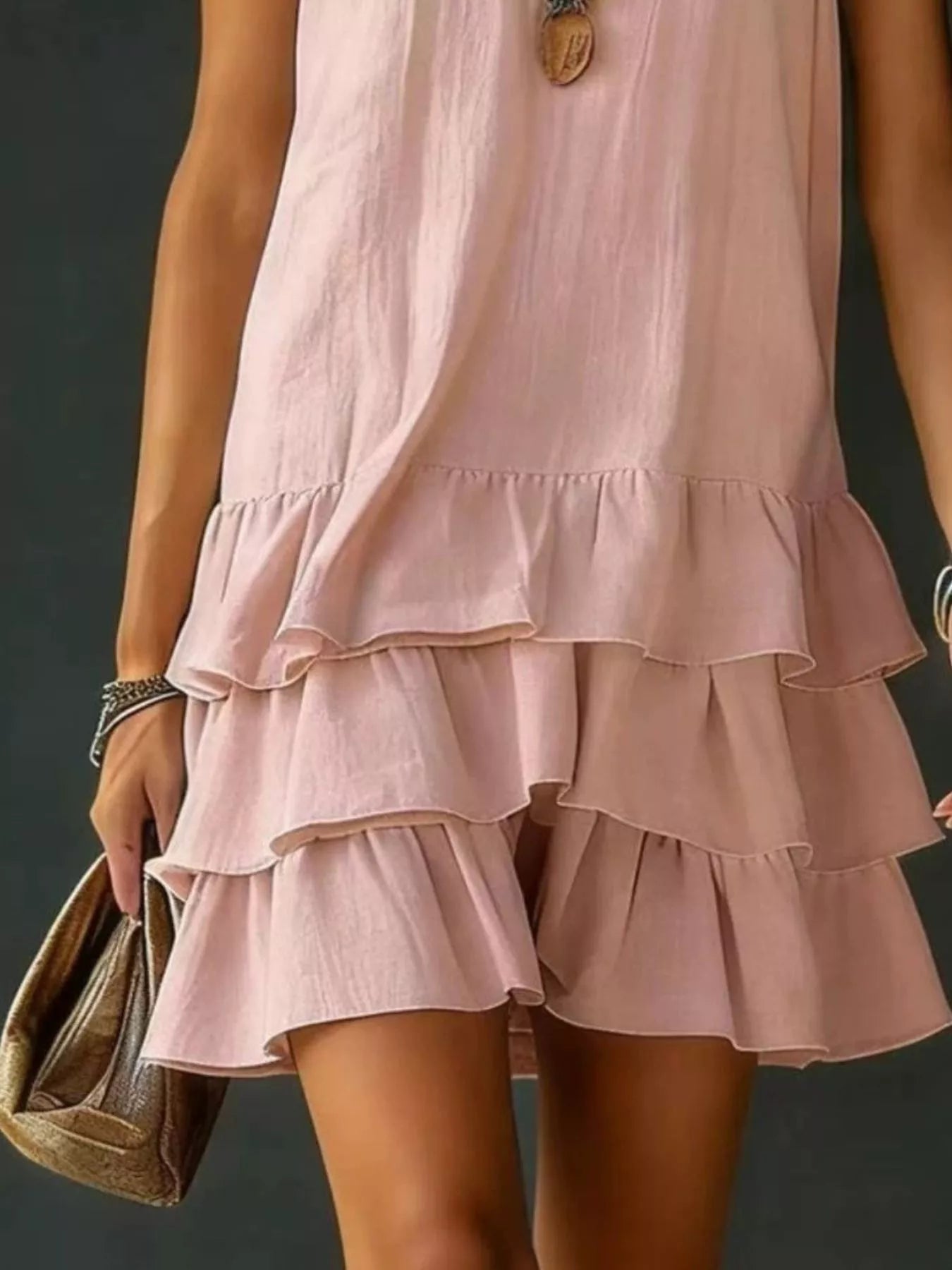 Full Size Ruffled Hem V-Neck Sleeveless Dress Plus Size