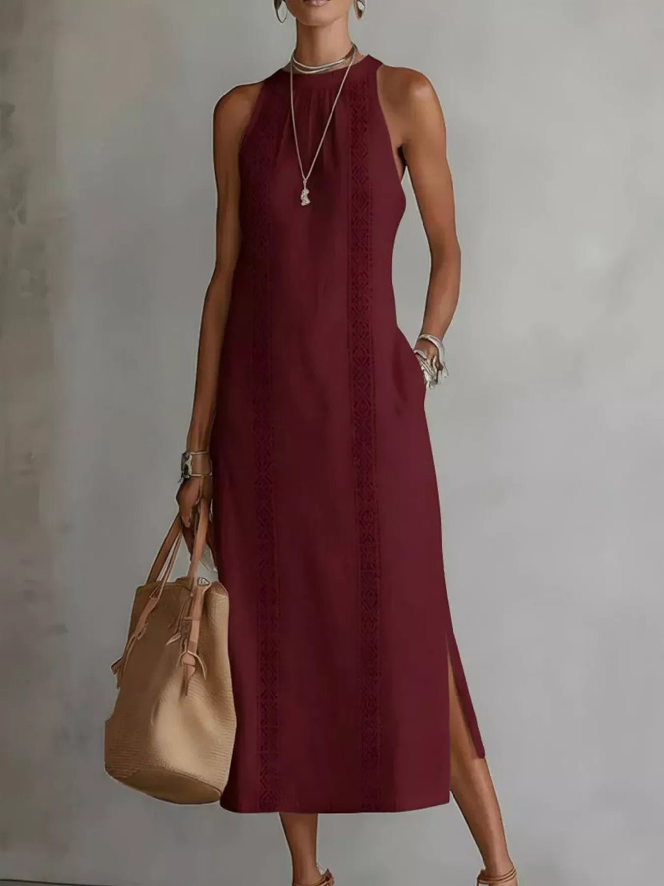 Full Size Side Slit Sleeveless Midi Dress Plus Size