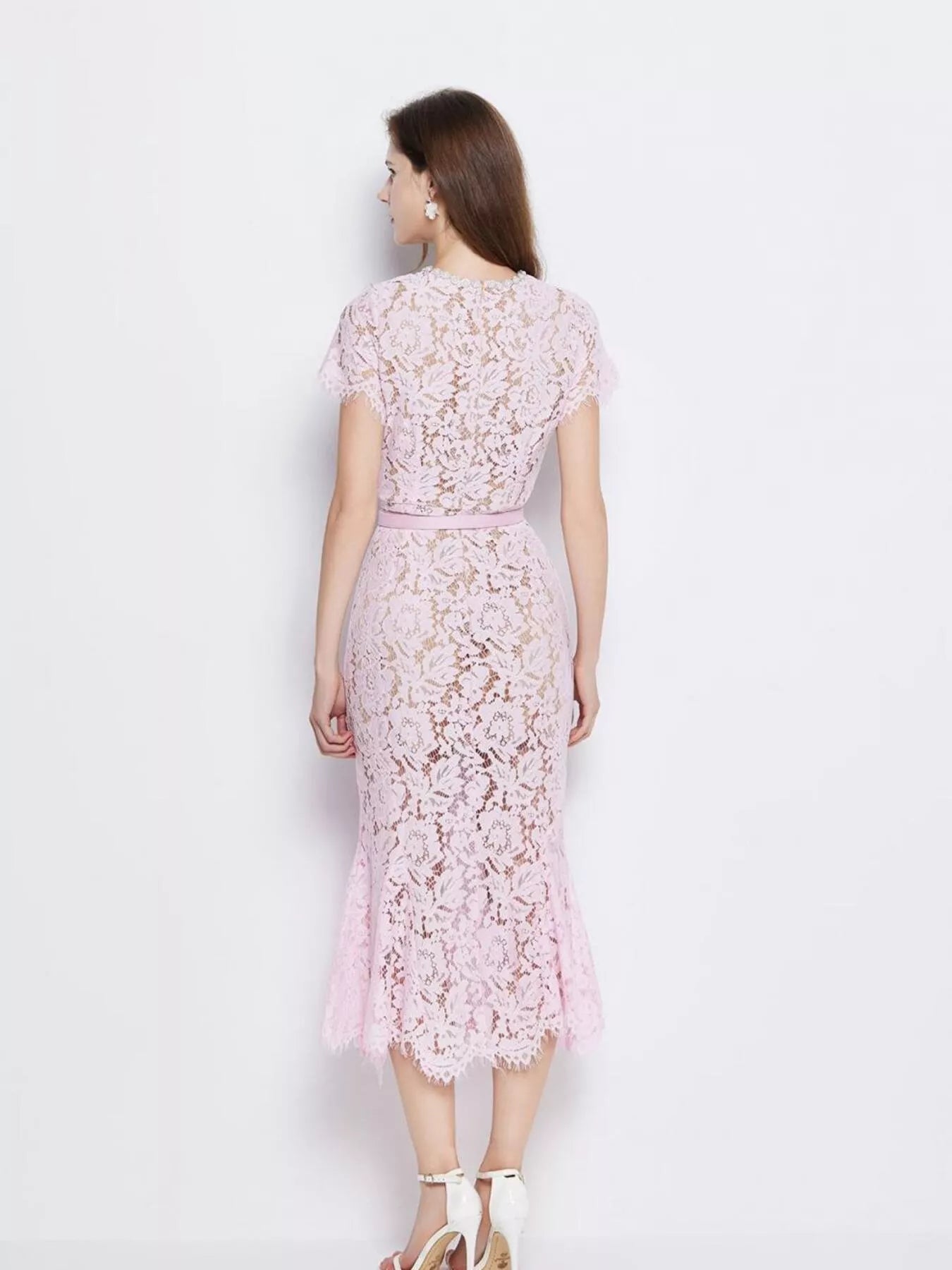 Lace Short Sleeve Mermaid Dress