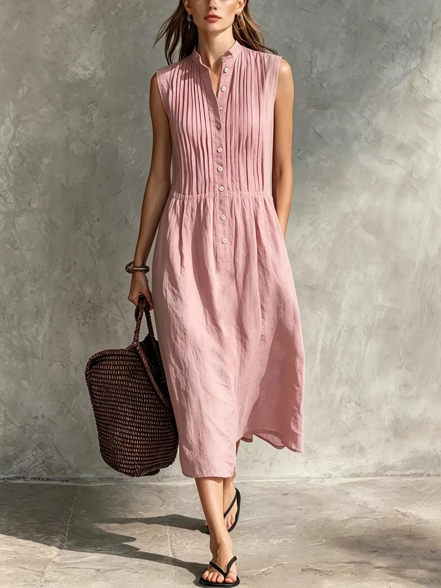 Full Size Sleeveless Button Front Midi Dress Plus Size