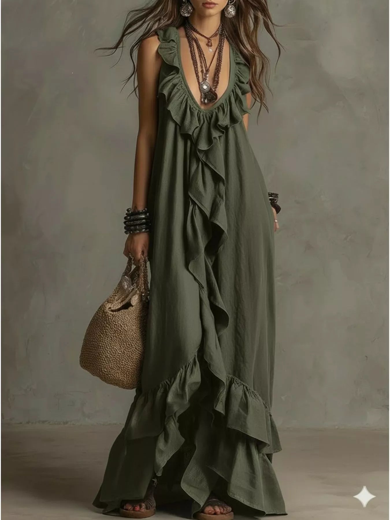 Ruffled Sleeveless Maxi Dress