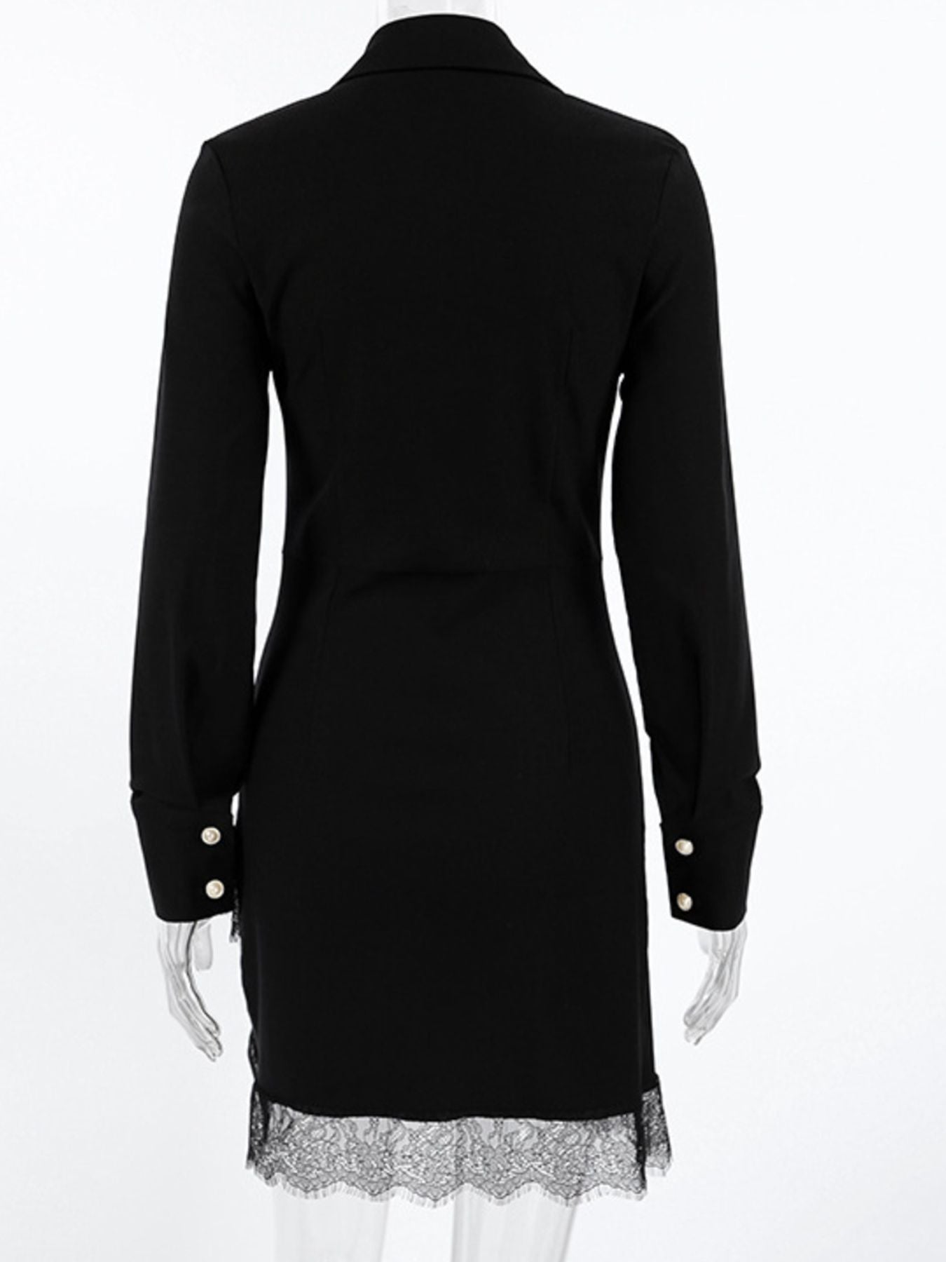 Lace Detail Button Front Long Sleeve Dress