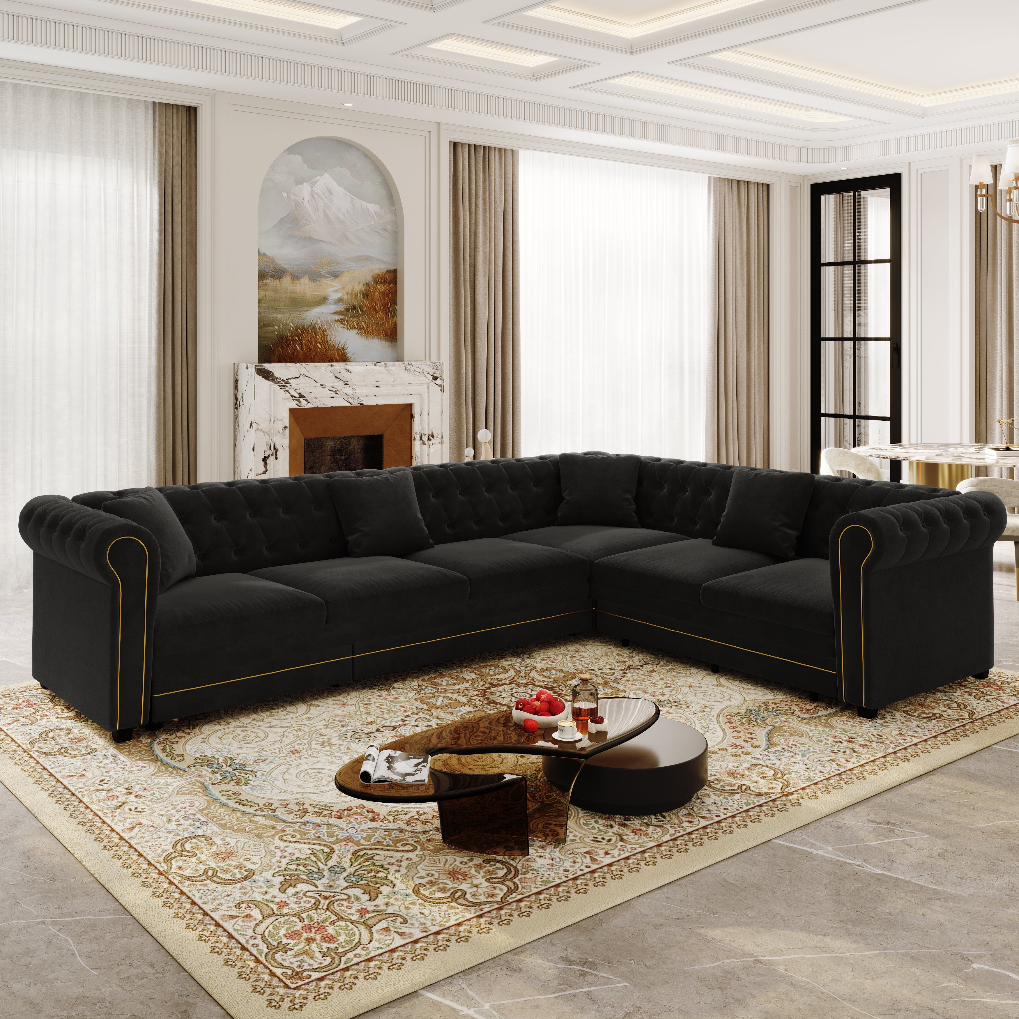 115.3" L-Shaped Sofa Couch with Pull-Out Bed