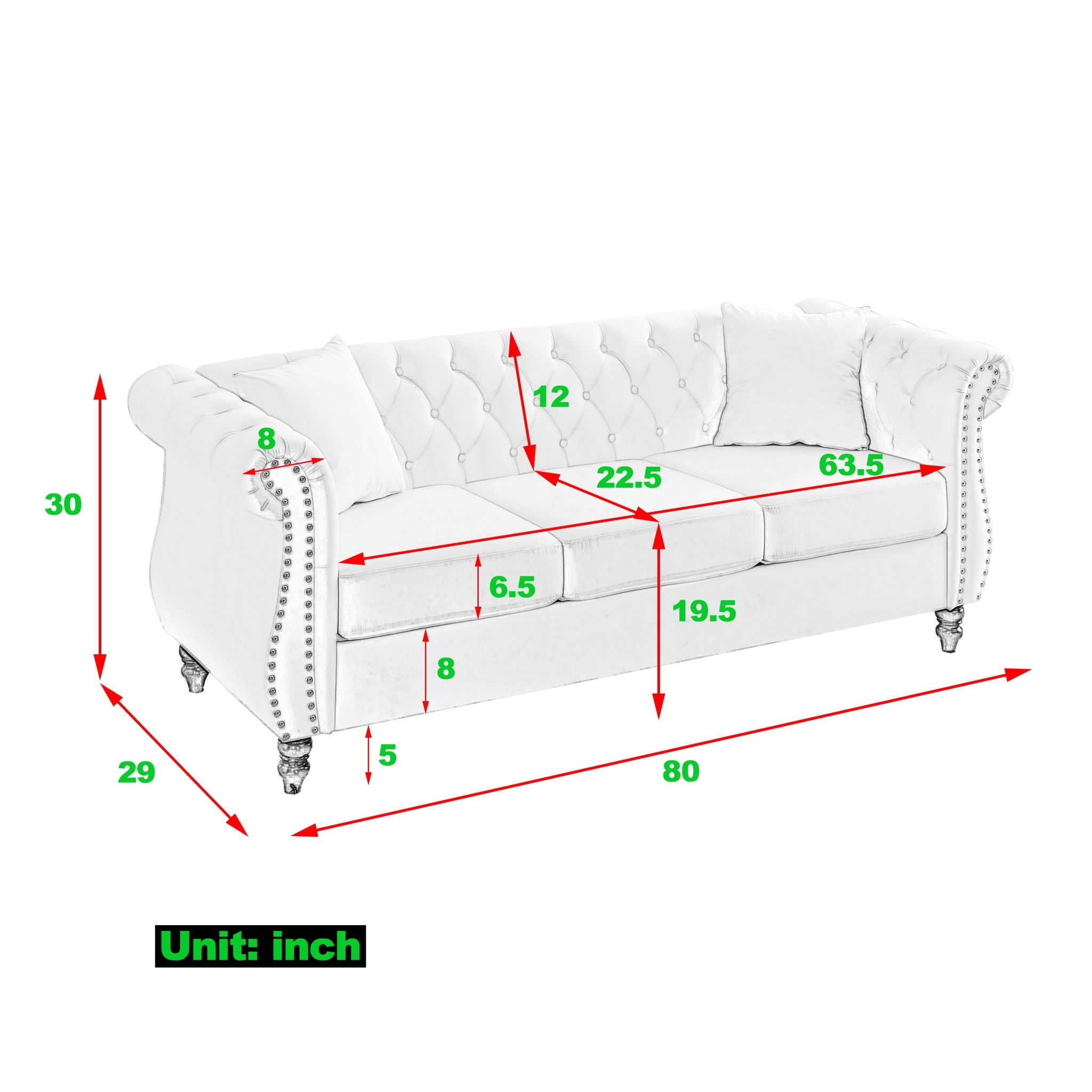 Chesterfield Sofa With Rolled Arms And Nailhead Trim