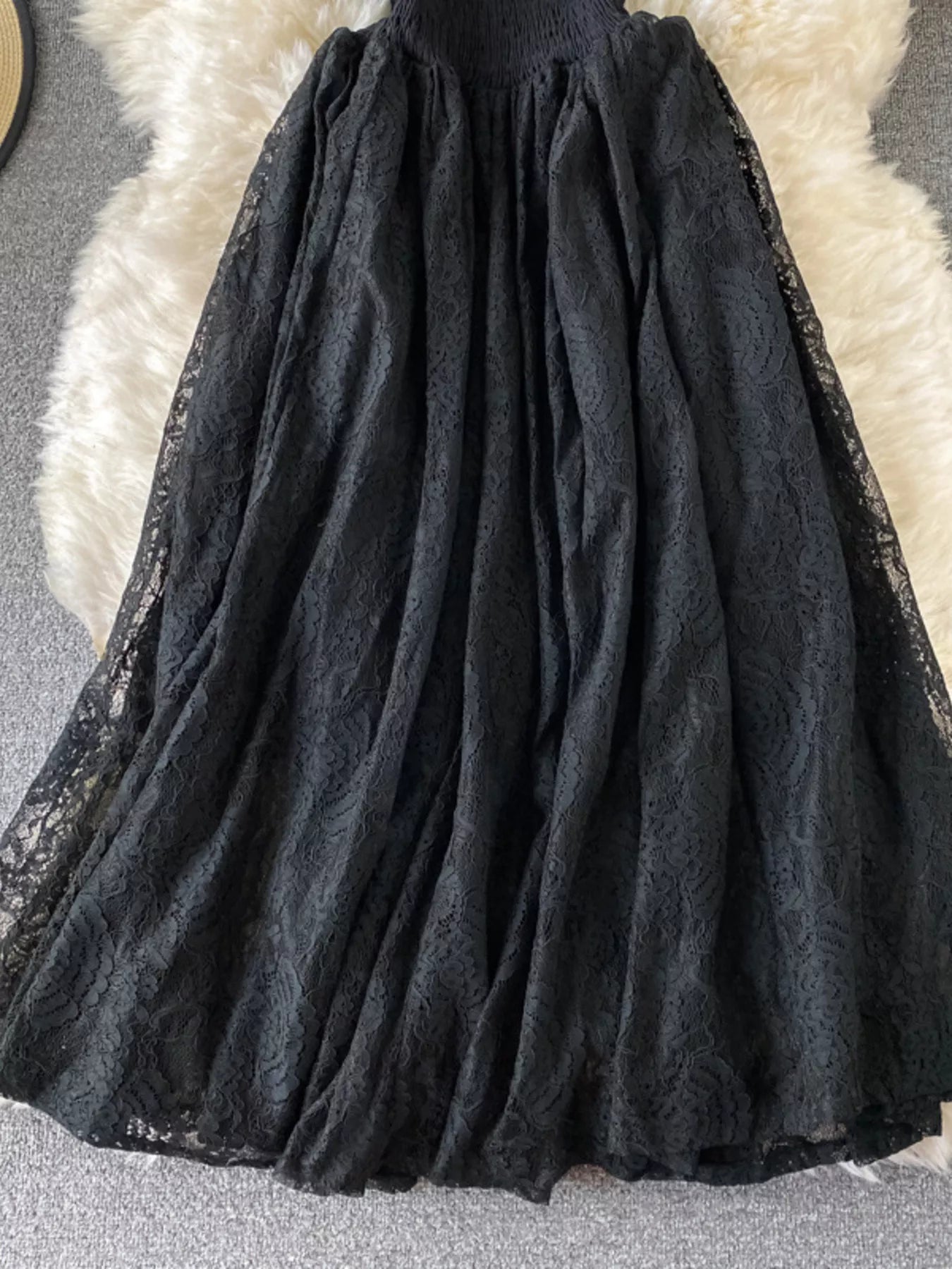 Ruffled Mock Neck Lace Maxi Dress