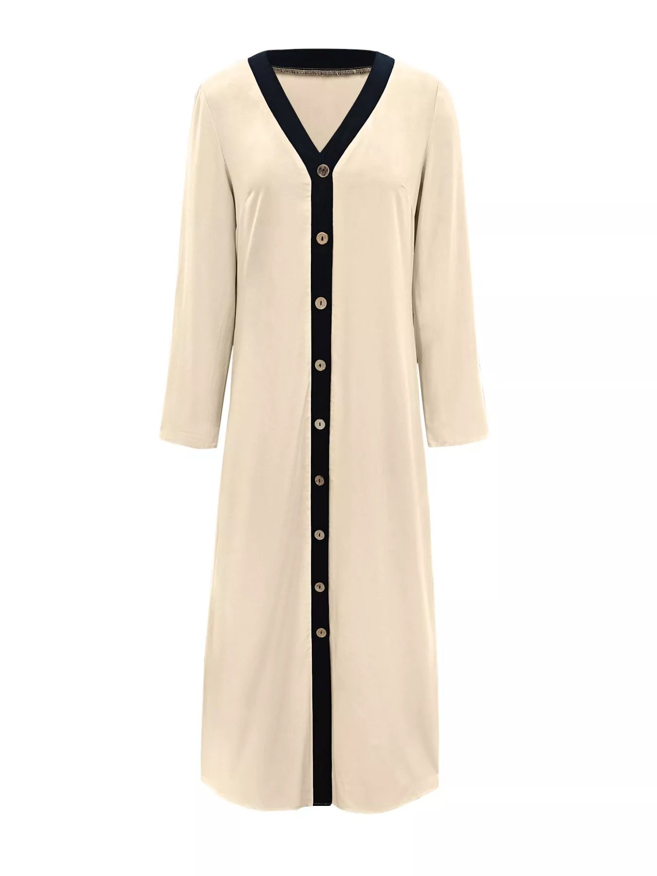 Contrast Trim Button-Down Midi Dress