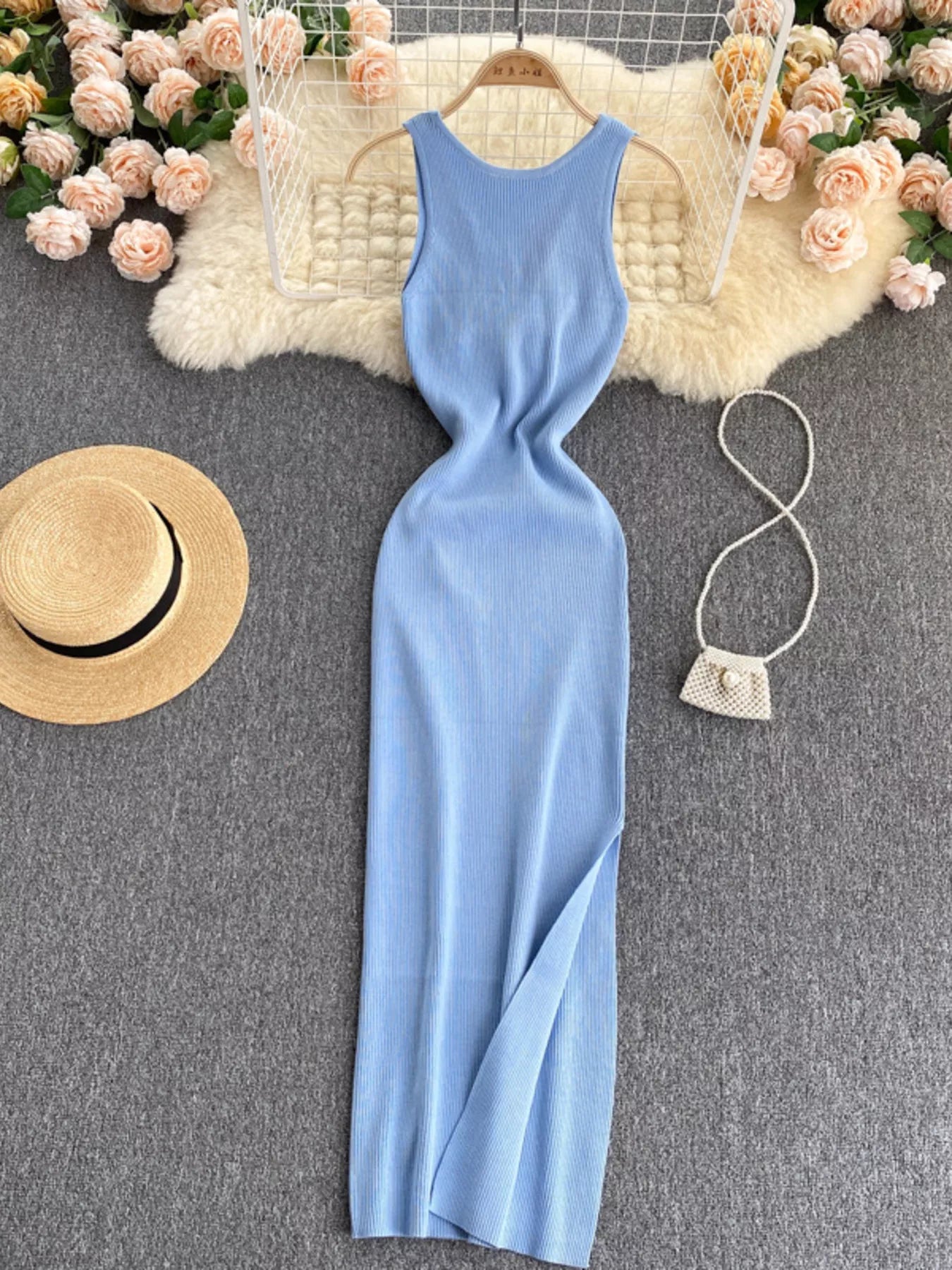 Knot Back Sleeveless Knit Bodycon Midi Dres