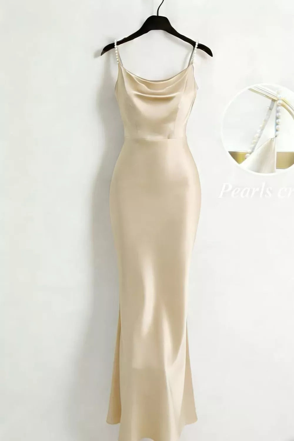 Pearl Strap Cowl Neck Satin Maxi Dress