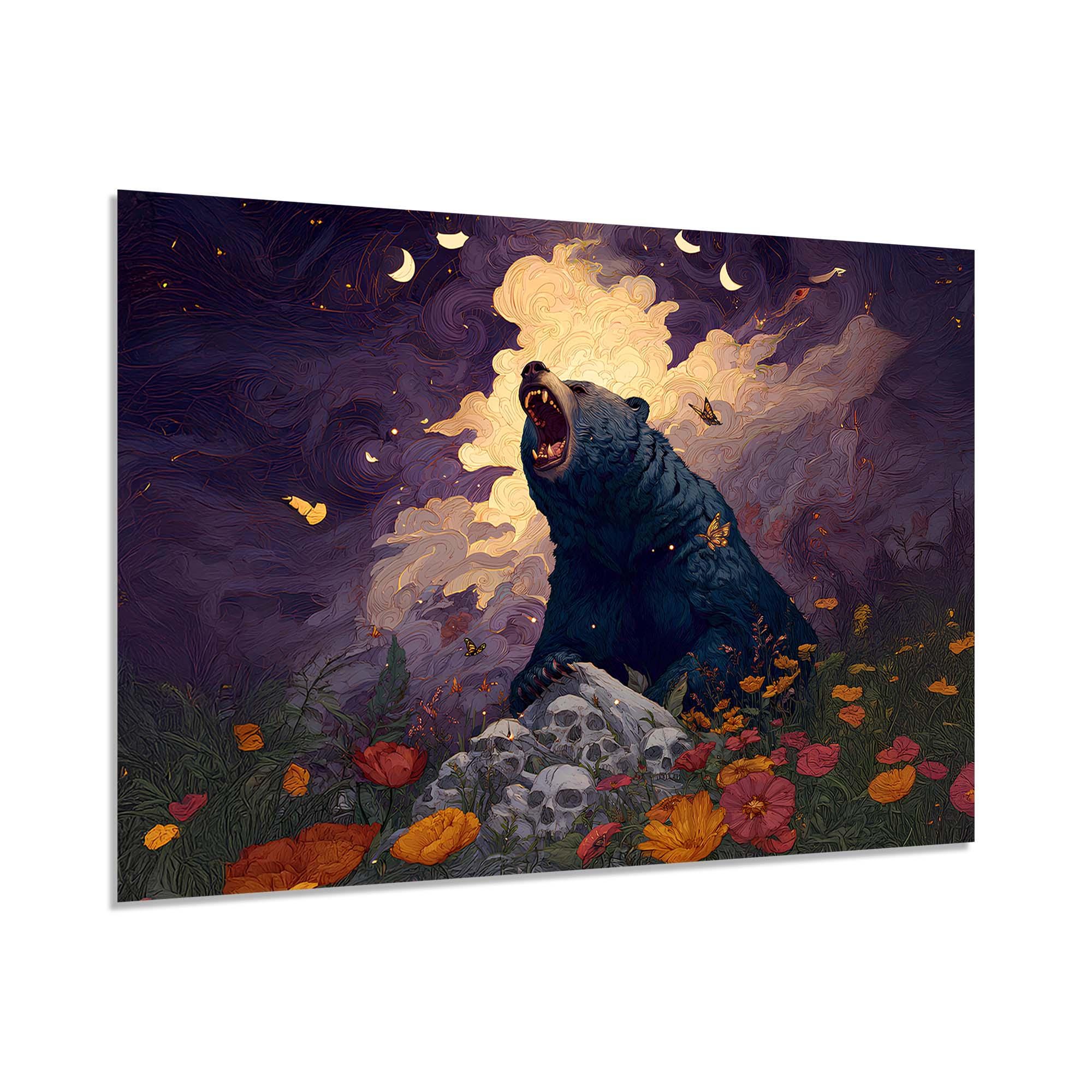 Midnight Bear Tempered Glass Wall Art | Mystical Forest Design Wall Decor | Fantasy Nature Decor